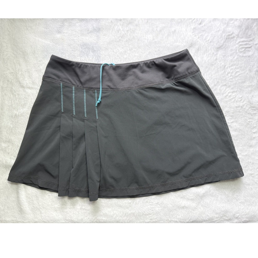 Athleta Womens Gray Pleated Athletic Skort Teal Stitching Back Zip Pocket Size S